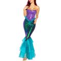 Women's Mermaid Party Costume, Strapless Tube Tops Ruffle Sequin Long Tail Cosplay Fancy Dress. 