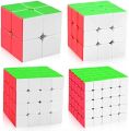Bundle of 4 Rubik's Cubes (2x2, 3x3, 4x4, 5x5) - Stickerless Puzzle Cubes - Best Quailty Rubix Cubes - Magic Speed Puzzle Toys - A Comprehensive Guide to Strategies, Techniques, and Patterns for Solving the Ultimate Puzzle. 