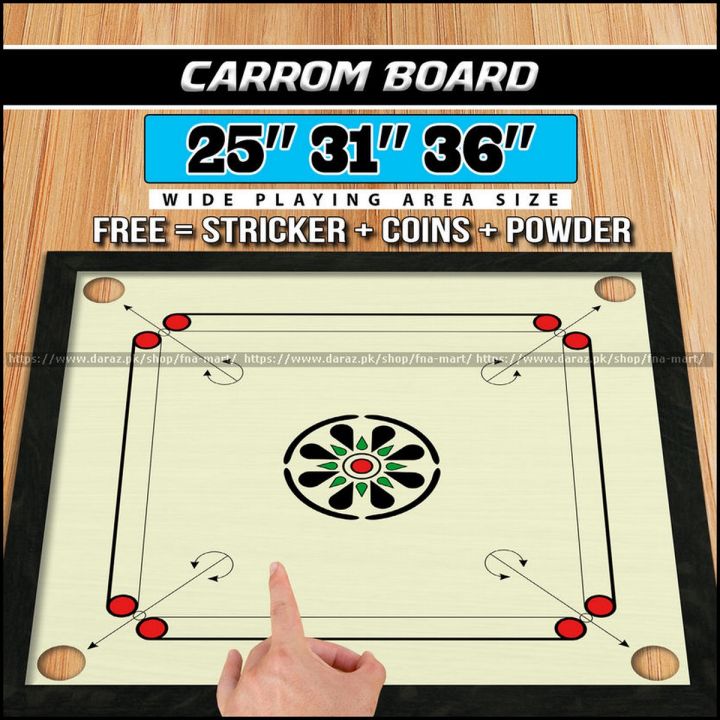 25' 31' & 36' inch Wooden Carrom Board Game With Striker and Coins Set