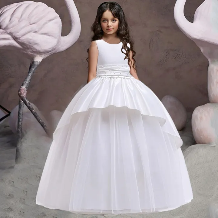 Flower Long White Dress Kids Dresses For Children Princess Dress