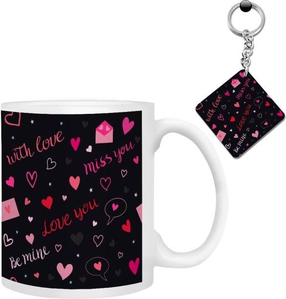 Pack of 2 : Love Printed Customized Mug and Keychain