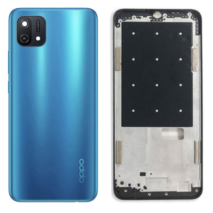 Oppo A16e Middle Frame Housing With Side Button and Camera Lens Complete Body Casing Replacement For A16e - Blue