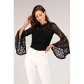 Mantra Black Lace Top With Flared Sleeves For Women - 54496WTB. 
