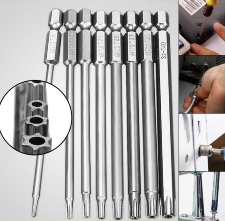 10pcs 1/4" Torx Screwdriver Bit Set Hex Security Magnetic Head Extra Long 75MM-TT6