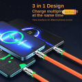 3 in 1 120W 6A Ultra Fast Charger | C Type | Micro USB | lightning | Liquid Silicone Quick Charging Fast Charging Cable with Led Light |. 