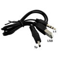 USB2.0 Charging Cord to Mini USB Male 3.5mm Jack Plug Audio Bluetooth Cable. 