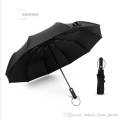 Foldable Windproof Umbrella + Auto Open Close & Water-Resistant Teflon Black for Business, Travel, Golf, Men, Women, Children. 