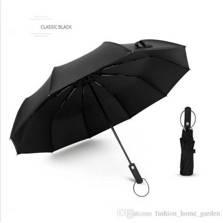 Foldable Windproof Umbrella + Auto Open Close & Water-Resistant Teflon Black for Business, Travel, Golf, Men, Women, Children