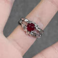 Irregular Red Crystal Glass Heart Aesthetic Rings For Women Y2K Gothic Animal Spider Ring Creative Grunge Jewelry Accessories. 