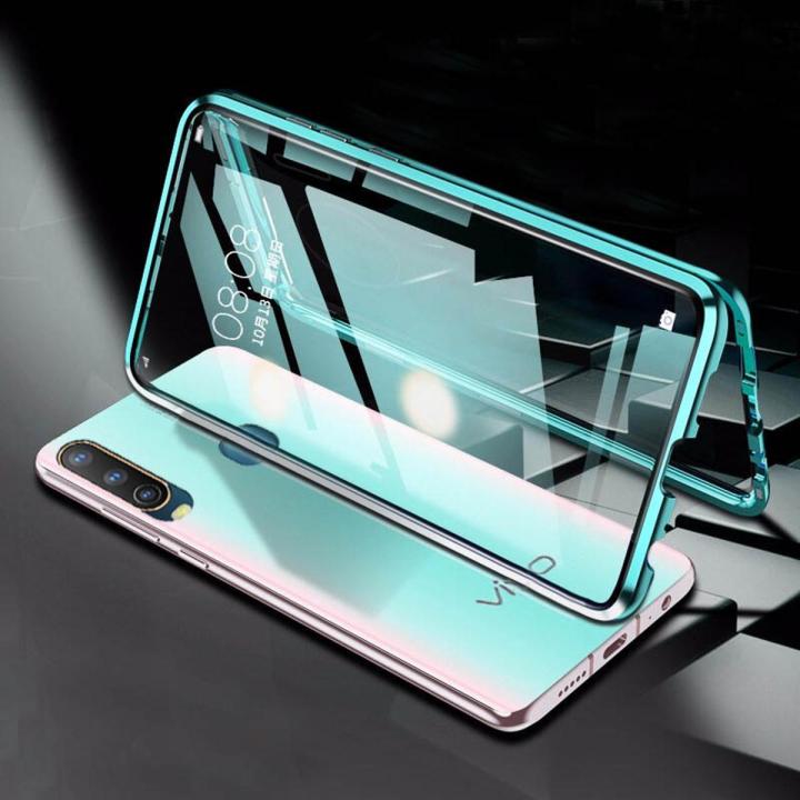 Biruiqu For VIVO Y15/Y12/Y17 Magnetic Absorption Case Metal Frame Shockproof Double Sided Tempered Glass Magnetic Case Cover