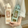 Korea Square Bear Water Bottle With Straw Handle Bottle 700/900ml. 