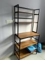 5 Tier Kitchen Rack (5.5 Ft) - Engineered Wood Floor Standing Storage Shelf with Sturdy Metal Frame for Living Room, Study Room Multipurpose Baker’s Rack L 2.5 x B 1.2 Ft - Wood Colour. 