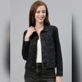 CLOTHING   ZHEIA Women Black Solid Denim Jacket. 