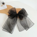 Organza Hair Bow Clip Black White Fairy bow hair pin. 