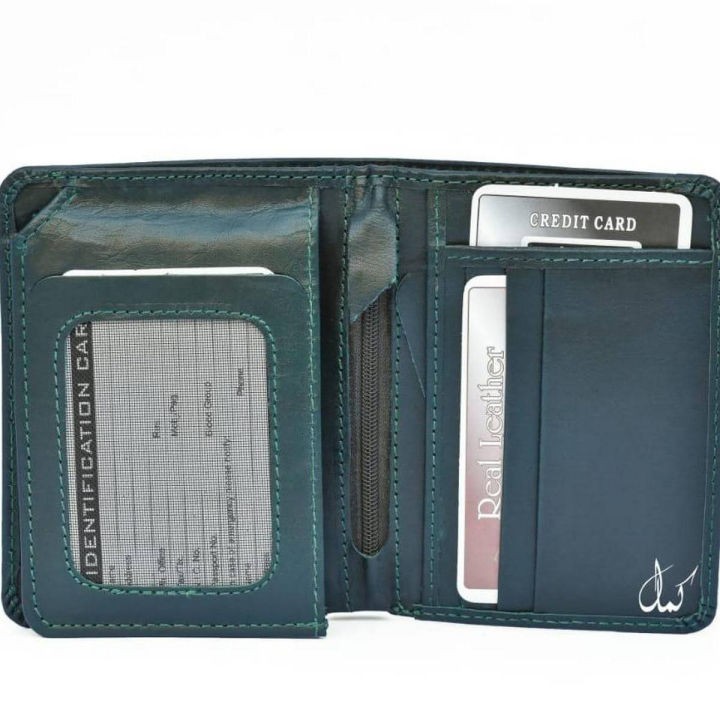 Slim Genuine Leather Wallet for Men- Green Color