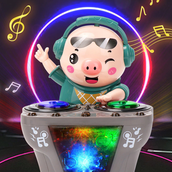 Children's Dancing Rock DJ Pig Electric Toys Cartoon Piggy Dolls Disc Swing With Lights Music Toys for Boy Girl Christmas Gifts Moonlight