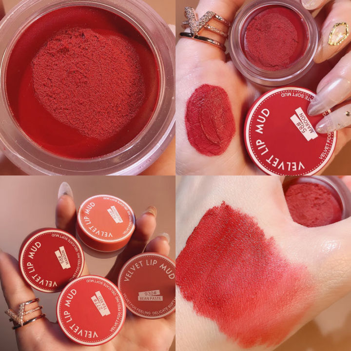 Red Canned Lip Mud Waterproof Moisturizing Long Lasting Mousse Matte