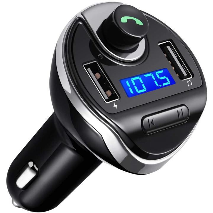 Criacr Bluetooth Car Transmitter, Wireless In-Car FM Transmitter Radio Adapter Car Kit, FM Transmitter Car with Dual USB Charging Ports, Hands-Free Calling, Music Player Supports TF Card & USB Disk