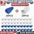 20X RJ45 Connector + Strain Relief Rubber Boots Cover Network LAN Ethernet Patch Cable Plug Caps. 