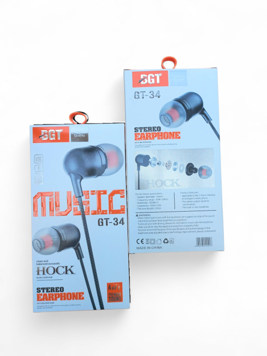 BGT GT-34 Handsfree Wired Earphones with Mic | Stereo Earphones Wired Deep Bass | High Quality Headphones with Mic for Mobile Phones, Music, Calls & Gaming | Comfortable In-Ear Design Earphones with Microphone