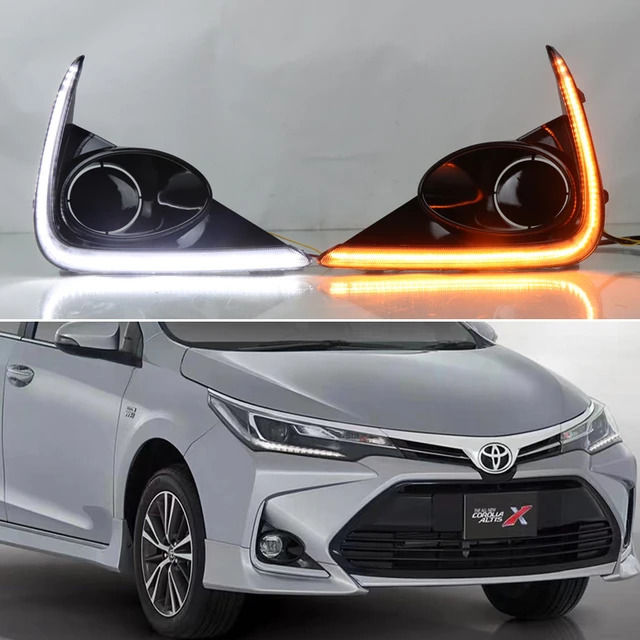 Car Drl Covers Oem Fitting Toyota Corolla 2021 L Shape Design White Drl Orange Indicator (Running) Gloss Black
