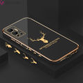 Jizetin (Free Lanyard) for Infinix Hot 12 Back Cover Antlers Luxury 6D Plating Case Side Pattern Soft Silicone Square Mobile Phone Cases. 