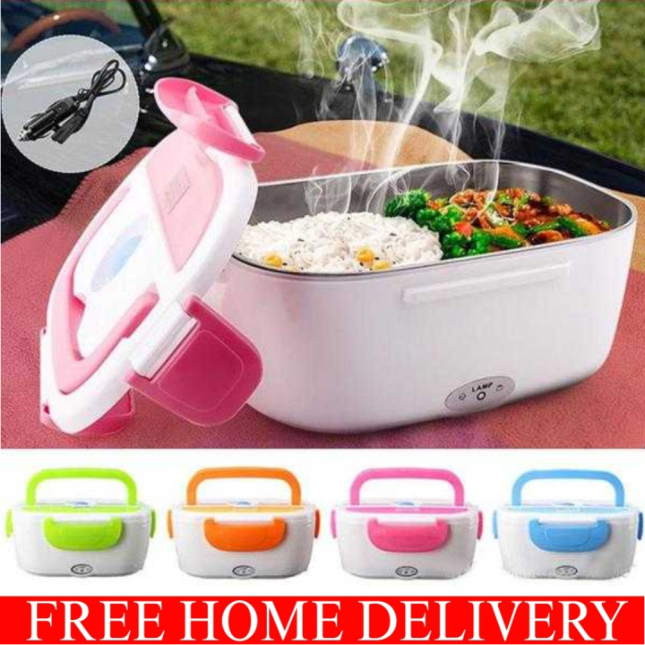 Electric Lunch Box - Electronic Heating Portable Tiffin Box for Office and School - PTC Heated Stainless Steel - Warmer Food Container Spoon and 2 Compartments - Heating Meals For Travel Office and School