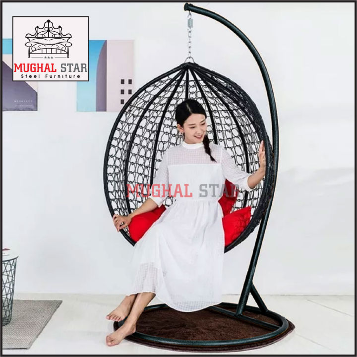 Single  Swing Chair Iron Jhoola With Cushion Set and Stand ( Best Swing Jhoola  )/ Mughal Star Steel Furniture