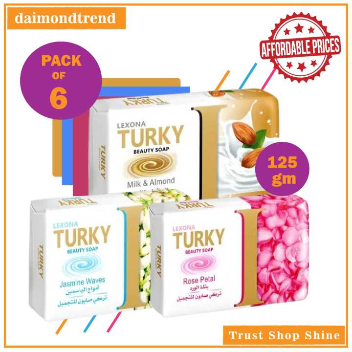 Lexona Turkey Beauty Bar 125 mg, Gentle Skin Cleanser Moisturizing for Gentle Soft Skin Care, Fresh Splash-Pack of 6