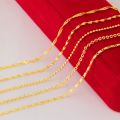 Genuine 24k Yellow Gold Necklace For Women Water Wave Chain Snake Bone/Round Bead/O Chain 45cm Necklace Pendant Fine Jewelry. 
