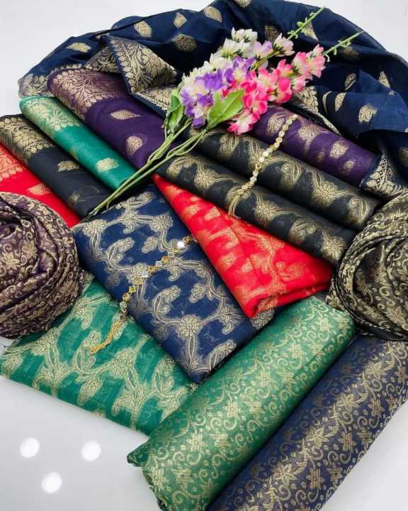 Banarsi Lawn 3 Piece | Banarsi Suit With Lawn Jamawar Trouser | Jacquard Lawn Suit by AR RAHEEM FABRICS