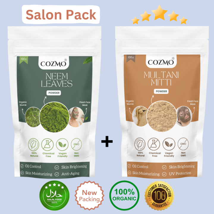 Pack of 2 Powder | Wild Neem Leaves Powder + Natural Multani Mitti Powder | Organic Neem Leaves Powder | Fuller Earth Mud | 100g Each