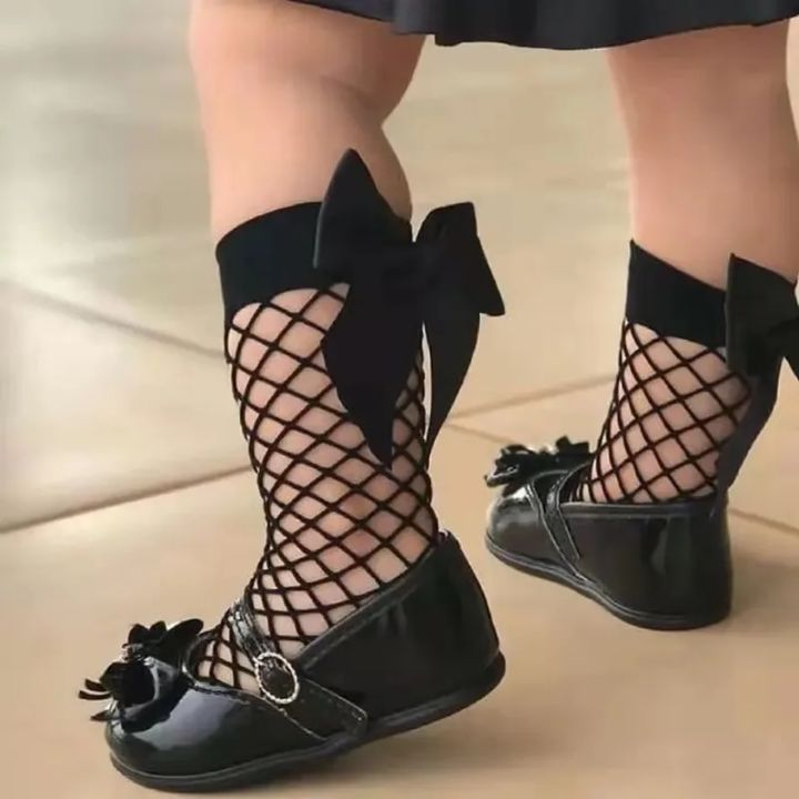 Baby Girls Kids Mesh Socks Bow Fishnet Stockings Ankle High Lace Fish Net Vintage Short Sock Cute Fashion Parent Child Socks