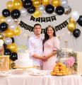 Happy Anniversary Decoration Set (Including Anniversary banner + \30 x Metallic Balloons (red,black,golden) Balloons-Anniversary Decorations & Themes -Couple Themes-Home Decor-Anniversary Items. 