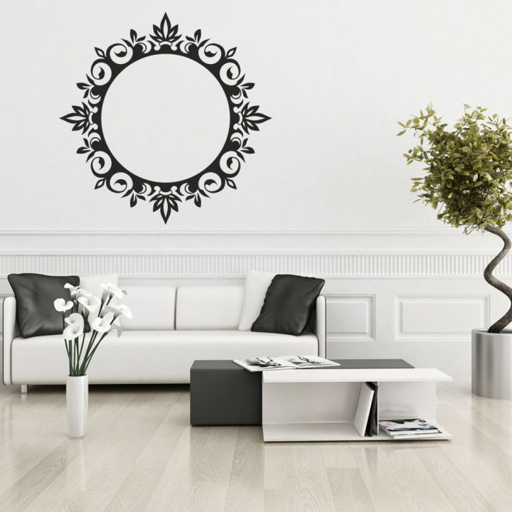 Size: 2 x 2 feet - Black color -Floral Flower Frame round circle shape stylish room wall stickers for interior home , office , bedroom, festive, door decoration decor lover- EdotE
