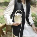 Elegant Women’s Pearl Bucket Tote Bag - Handmade Woven Crossbody without strip. 