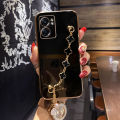 For Realme 9i Back Cover with Bracelet Wristband Luxury Clover Chain 6D Plating Frame Shiny Girls Cases Soft Silicone Square Protective Mobile Phone Case. 
