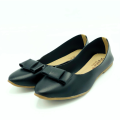 Ladies Black Pumps, Ultra-Light Faux Leather Flat Heel Slip-On with Bow-Tie Decoration, Comfortable and Trendy. 