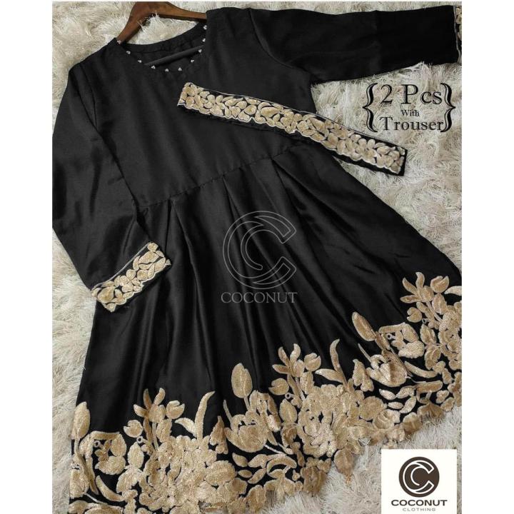 The Stylish Embroidered Sil belt Frock available in 3 Different Colour