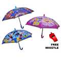 Multi Colour & Design 3D Cartoon Character Kid's Umbrella with Whistle. 
