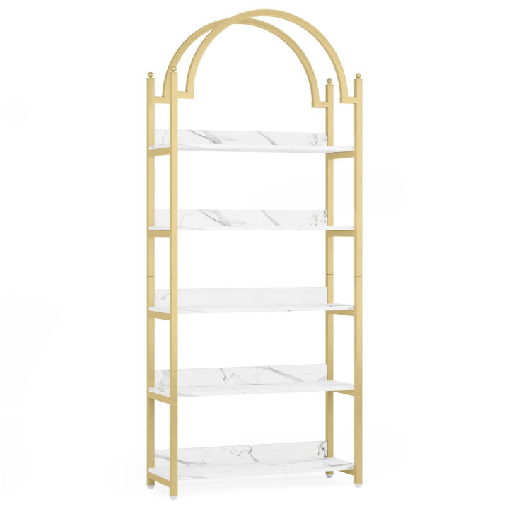 Custom Made 5-Shelf Bookshelf,  Arched Etagere Open Bookcase