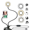 New Professional 2 in 1 Phone Stand with LED Selfie Ring Light for Live Stream Adjustable Long Arm Desk Stand. 