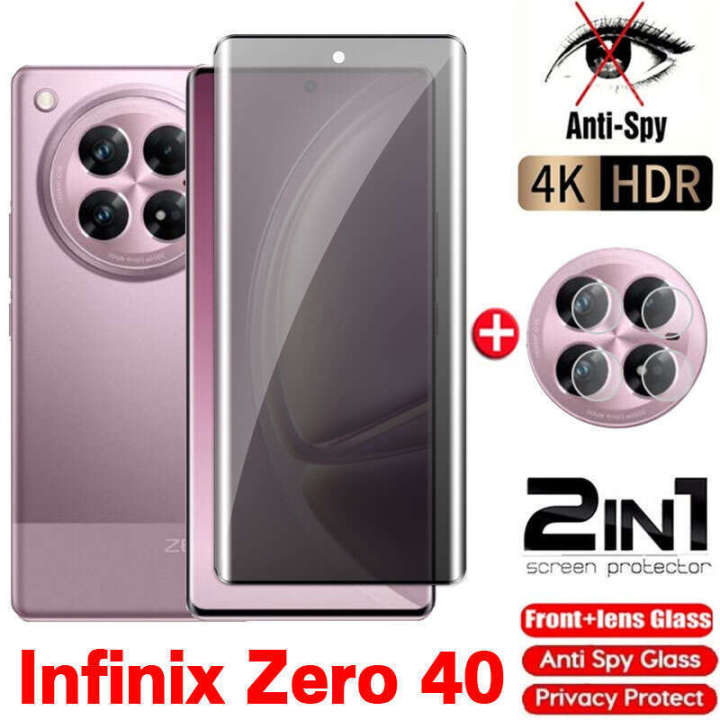 Full Cover Curved Private Tempered Glass For Zero40 Infinix Zero 40 4G 5G 2024 Privacy Front Screen Protector Back Camera Lens Protection Film