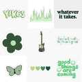 25pcs GREEN AESTHETIC sticker pack based on cool trendy stickers and music ideal for journaling, guitar, diaries, notebooks, phone covers, laptops, skateboards aesthetic girly green aesthetic cute. 