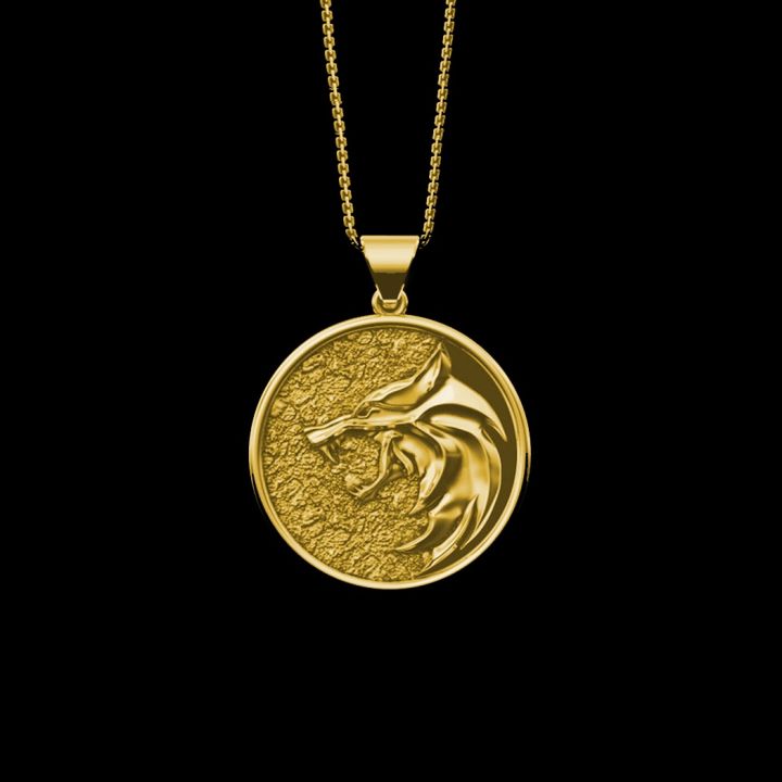 CHENGXUN Witcher Geralt of Rivia Medallion White Wolf Necklace for Men Women Gift Mens Birthday Pendant Vintage Gwynbleidd