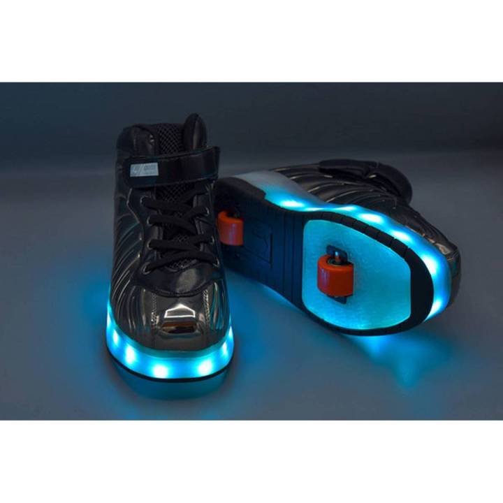 Luminous LED Light up Double Wheel Grey Roller Shoes, USB Rechargeable, Rolle Skating, Light shoes for KIDS Children - Speedy Delivery in 3/4 days only