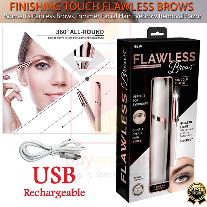 Flawless Eye Brow Maker - Finishing Touch Hair Remover Machine - Original Facial Hair Remover - Rechargeable Eyes Brow And Hair Remover - Electric Trimmer Epilator