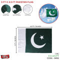 Happy Independence Pakistan Day 3 x 4.5 Feet Flag For 14th August Home School Function Office Restaurant Car Vehicle Decoration Satin Flags Event & Parties Decor Supplies 14 Aug Decorative Items & Material White & Green Pak Parcham Jhanda Jashan E Azadi. 