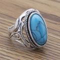 Retro Style Oval Stone Rings for Men Tin Alloy Silver Plated Vintage Ring Fashion Jewelry. 