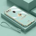 For OPPO A5s Back Cover + Hand Strap Fashion Shiny 6D Plating Maple Leaves Protective Case Square Bumper Soft Silicone Mobile Phone Cases. 